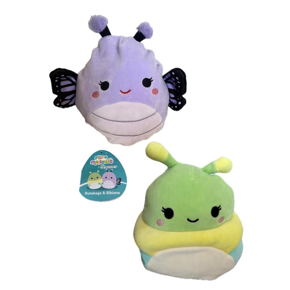 Squishmallows Flip-A-Mallow 8" Rutabaga‎ and Bibiana Caterpillar & Butterfly NEW